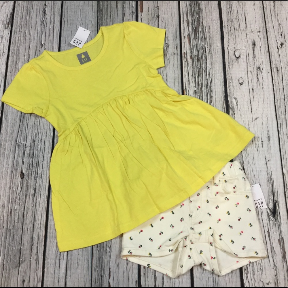 Gap Girls 3T 4T Yellow Shirt & Denim Shorts Outfit